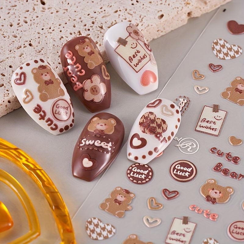 4pcs 5D Bear Bunny Nail Art Stickers, DIY Cartoon Nail Decals for Women and Girl