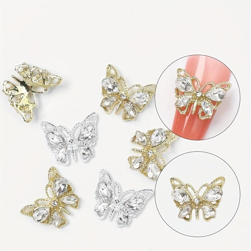 10Pcs Clear Crystal Butterfly Nail Charms - Nail Art Decoration