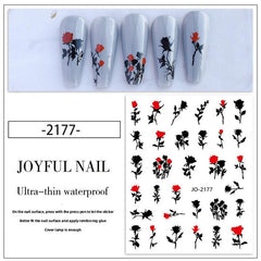 Rabbit & Chinese Ink Rose Nail Stickers - Self Adhesive Nail Supplies