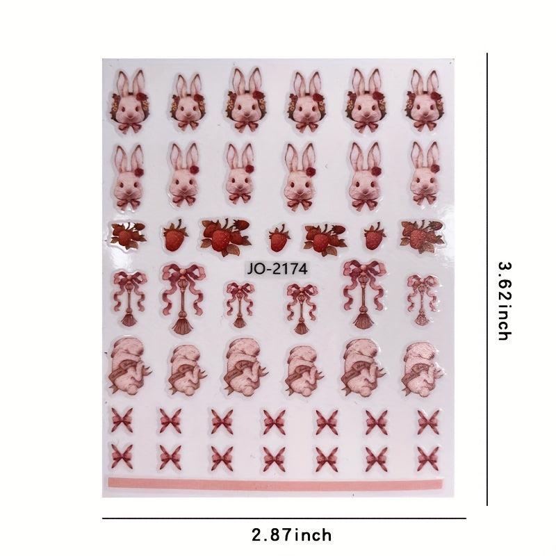 Rabbit & Chinese Ink Rose Nail Stickers - Self Adhesive Nail Supplies