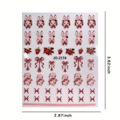Rabbit & Chinese Ink Rose Nail Stickers - Self Adhesive Nail Supplies