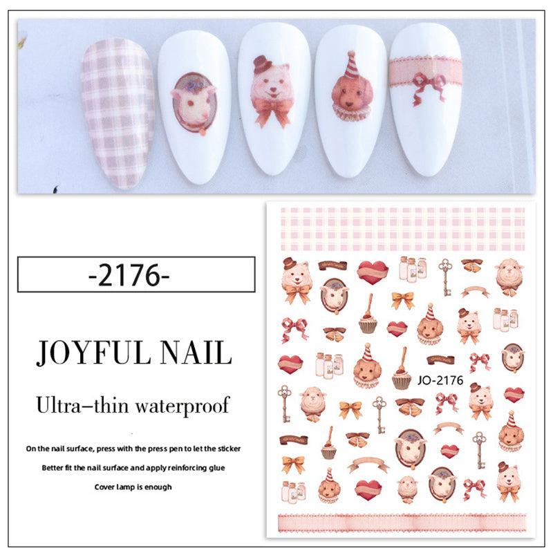 Rabbit & Chinese Ink Rose Nail Stickers - Self Adhesive Nail Supplies