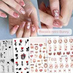 Rabbit & Chinese Ink Rose Nail Stickers - Self Adhesive Nail Supplies