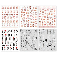 Rabbit & Chinese Ink Rose Nail Stickers - Self Adhesive Nail Supplies