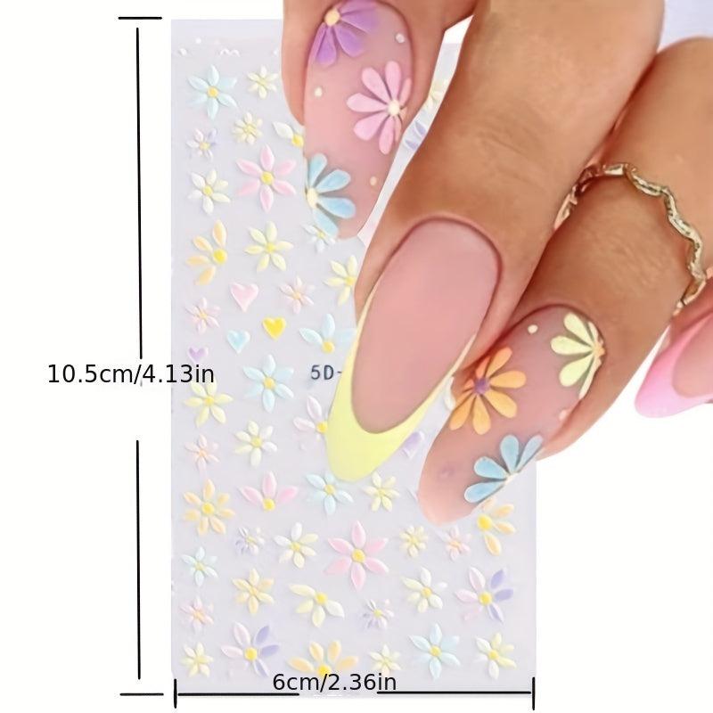 5D Embossed Flower Nail Art Stickers - Spring Daisy Nail Decals