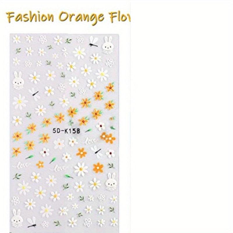 5D Embossed Flower Nail Art Stickers - Spring Daisy Nail Decals