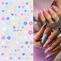 5D Embossed Flower Nail Art Stickers - Spring Daisy Nail Decals