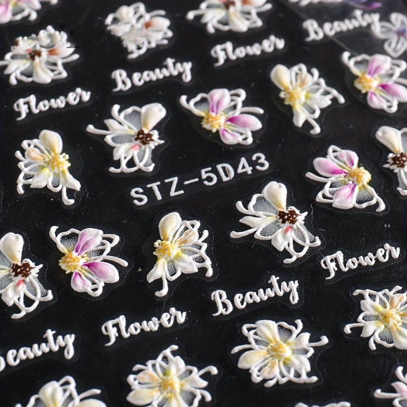 5D Embossed Flower Nail Art Stickers Self Adhesive Butterfly Flower Nail Art Dec