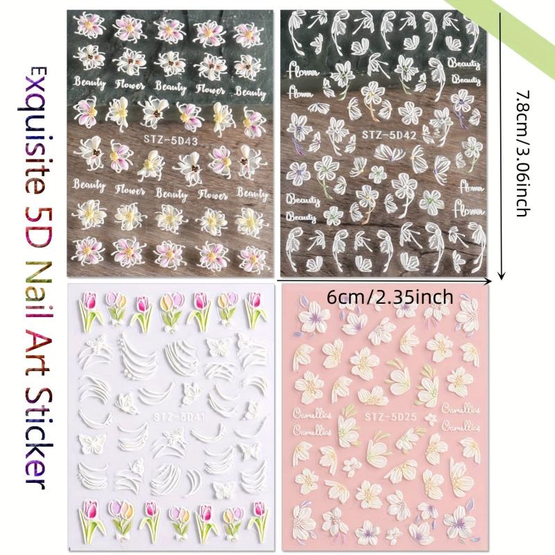 5D Embossed Flower Nail Art Stickers Self Adhesive Butterfly Flower Nail Art Dec