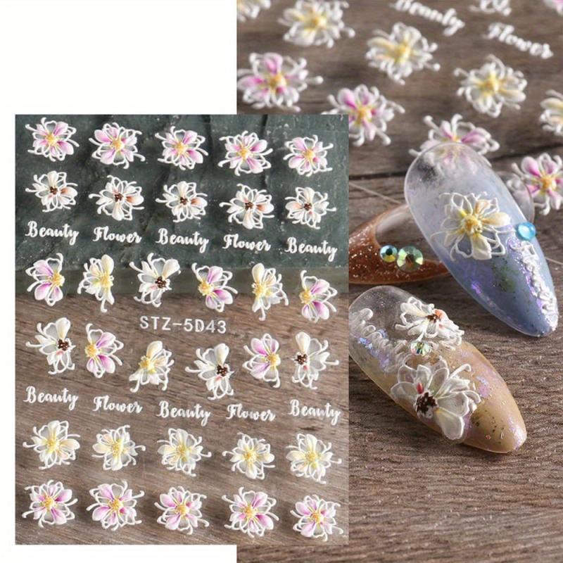 5D Embossed Flower Nail Art Stickers Self Adhesive Butterfly Flower Nail Art Dec