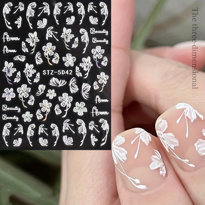 5D Embossed Flower Nail Art Stickers Self Adhesive Butterfly Flower Nail Art Dec
