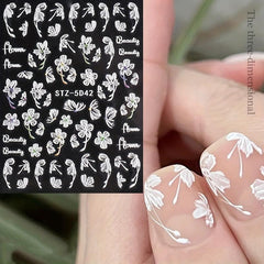 5D Embossed Flower Nail Art Stickers Self Adhesive Butterfly Flower Nail Art Dec