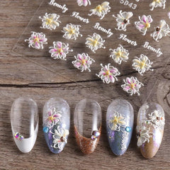 5D Embossed Flower Nail Art Stickers Self Adhesive Butterfly Flower Nail Art Dec