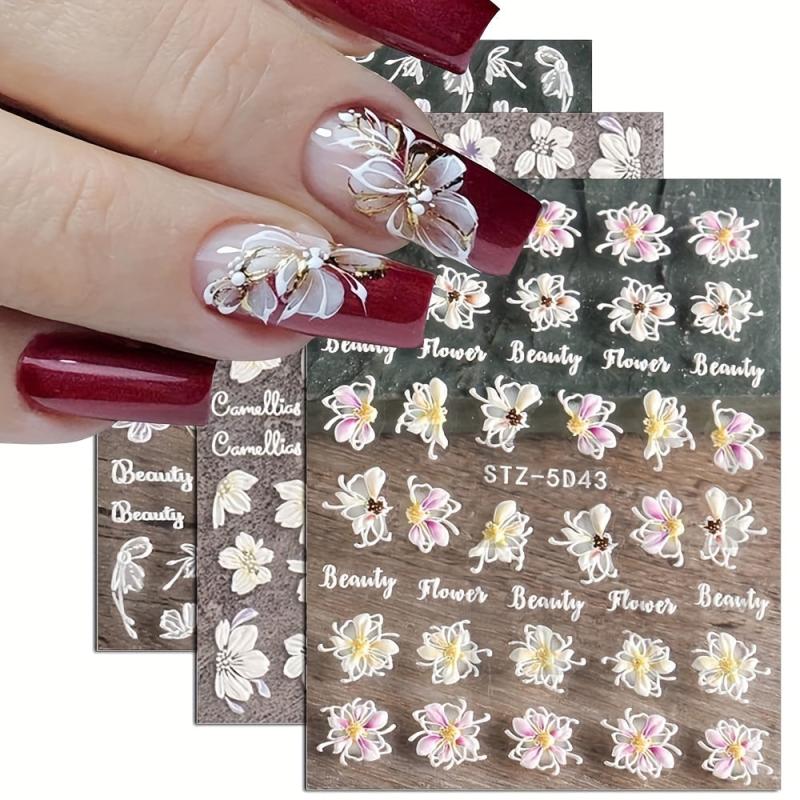 5D Embossed Flower Nail Art Stickers Self Adhesive Butterfly Flower Nail Art Dec