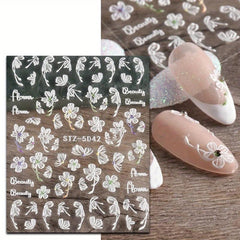 5D Embossed Flower Nail Art Stickers Self Adhesive Butterfly Flower Nail Art Dec