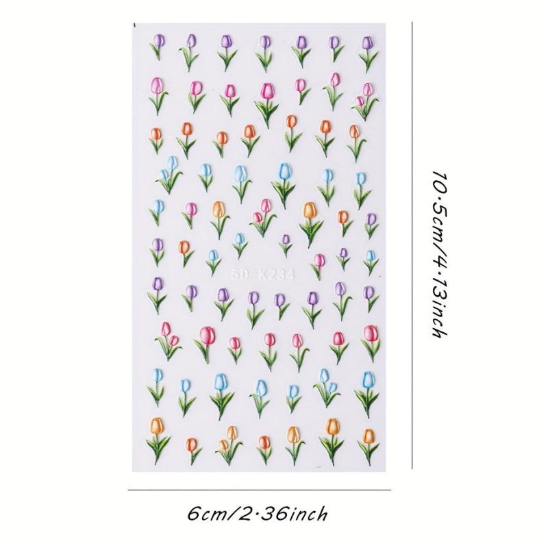 1pcs Embossed Tulips Flower Nail Art Sticker Self Adhesive Acrylic Engraved Flor
