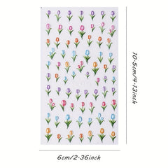 1pcs Embossed Tulips Flower Nail Art Sticker Self Adhesive Acrylic Engraved Flor