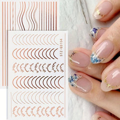 Rose 3D Adhesive Nail Decal Metal Curve Striped Line Stylish Design