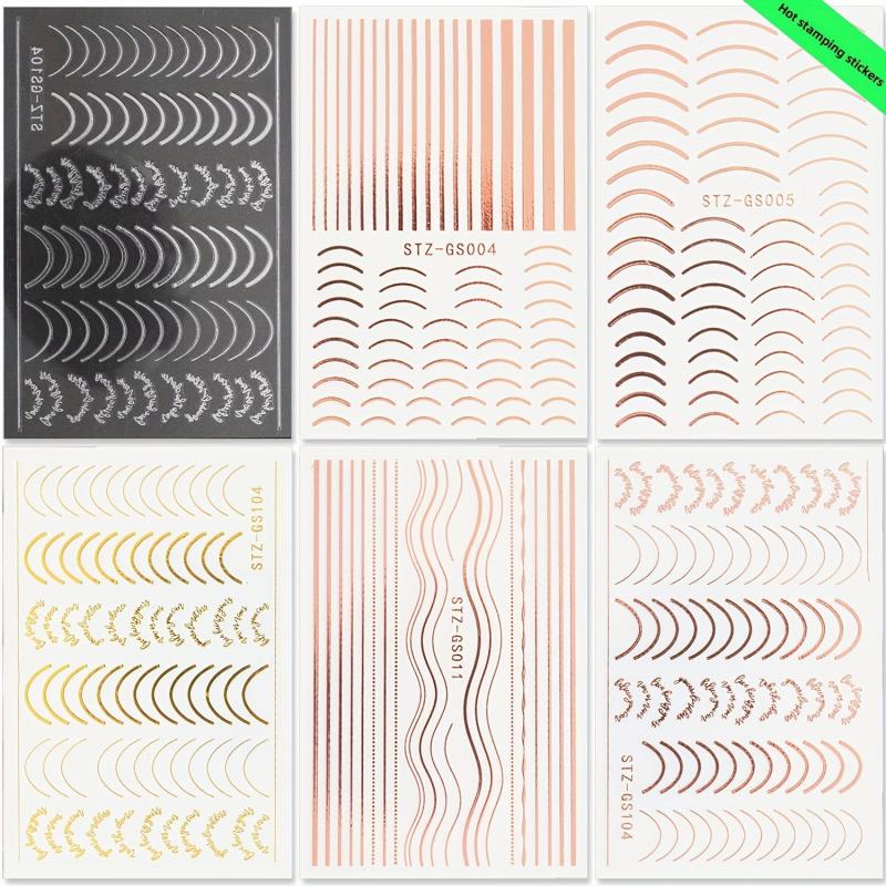 Rose 3D Adhesive Nail Decal Metal Curve Striped Line Stylish Design