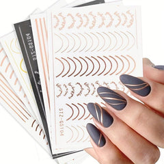 Rose 3D Adhesive Nail Decal Metal Curve Striped Line Stylish Design