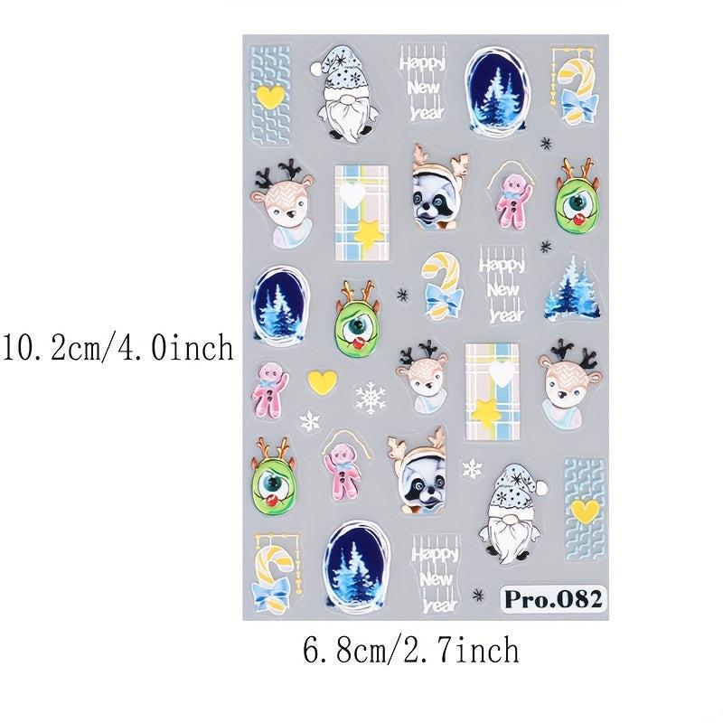 5D Christmas Nail Art Stickers Santa Snowflake Bell Tree Decals DIY Salons