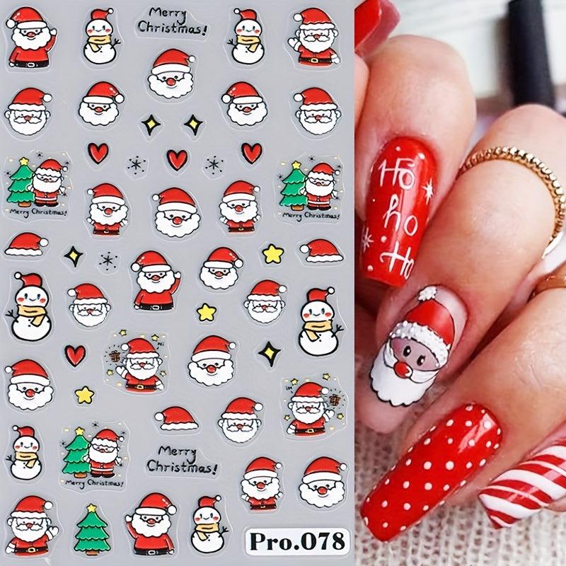 5D Christmas Nail Art Stickers Santa Snowflake Bell Tree Decals DIY Salons