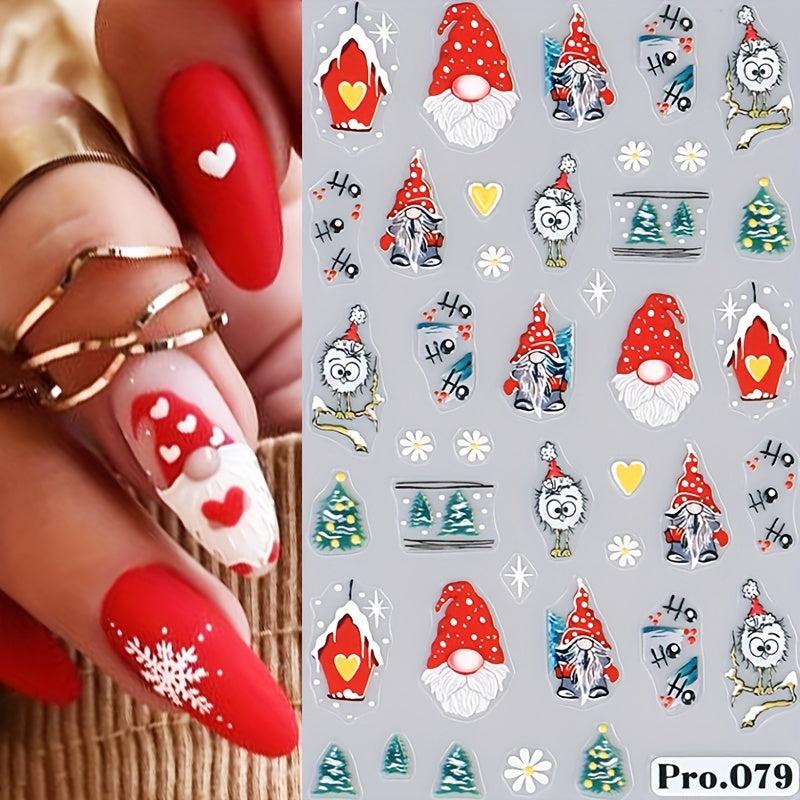 5D Christmas Nail Art Stickers Santa Snowflake Bell Tree Decals DIY Salons