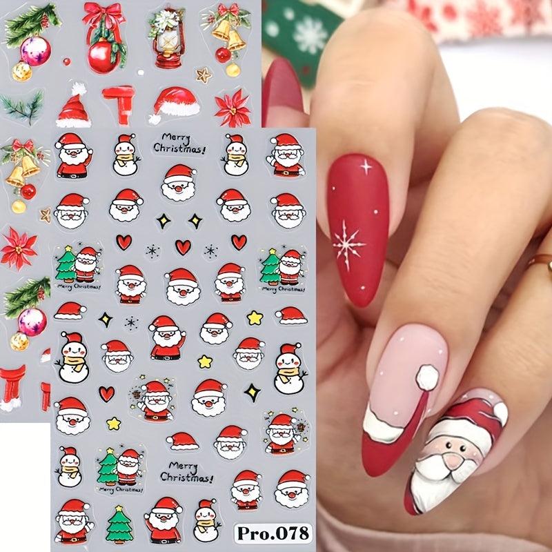 5D Christmas Nail Art Stickers Santa Snowflake Bell Tree Decals DIY Salons