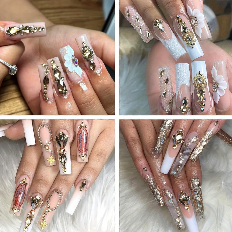1000 pcs Golden Champagne Rhinestones Kit - Sparkling Glitter Gems for Nail Art