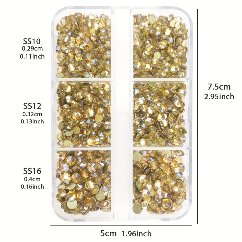 1000 pcs Golden Champagne Rhinestones Kit - Sparkling Glitter Gems for Nail Art