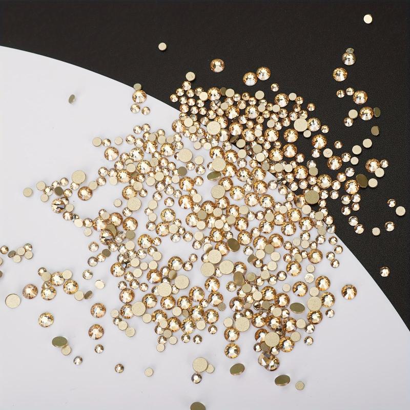 1000 pcs Golden Champagne Rhinestones Kit - Sparkling Glitter Gems for Nail Art