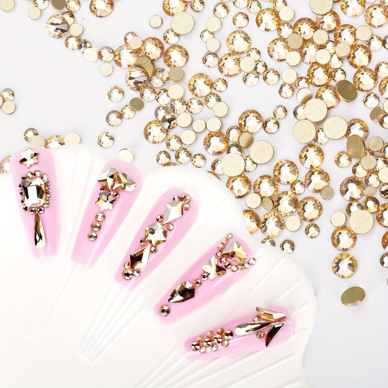 1000 pcs Golden Champagne Rhinestones Kit - Sparkling Glitter Gems for Nail Art