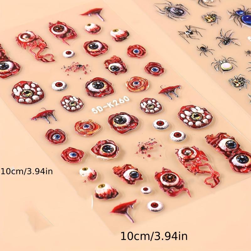 Halloween Nail Art 5D Red Eyeball Spider Stickers