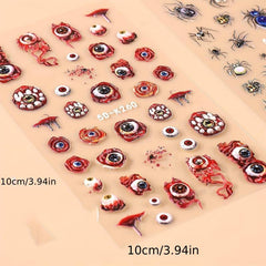 Halloween Nail Art 5D Red Eyeball Spider Stickers