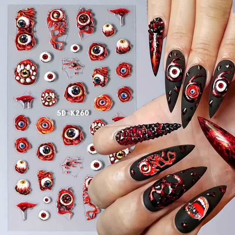 Halloween Nail Art 5D Red Eyeball Spider Stickers