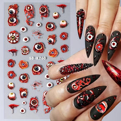 Halloween Nail Art 5D Red Eyeball Spider Stickers