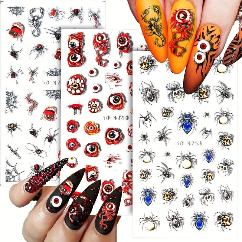 Halloween Nail Art 5D Red Eyeball Spider Stickers