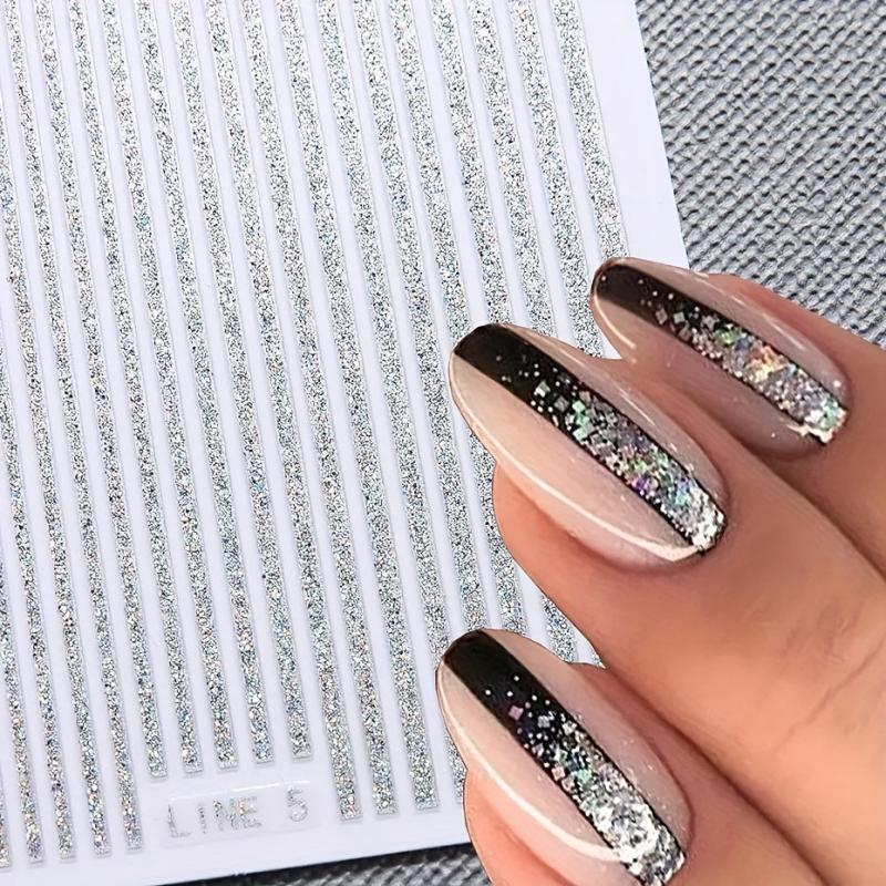 Glitter Nail Art Stickers Self Adhesive Nail Decals for DIY Manicures