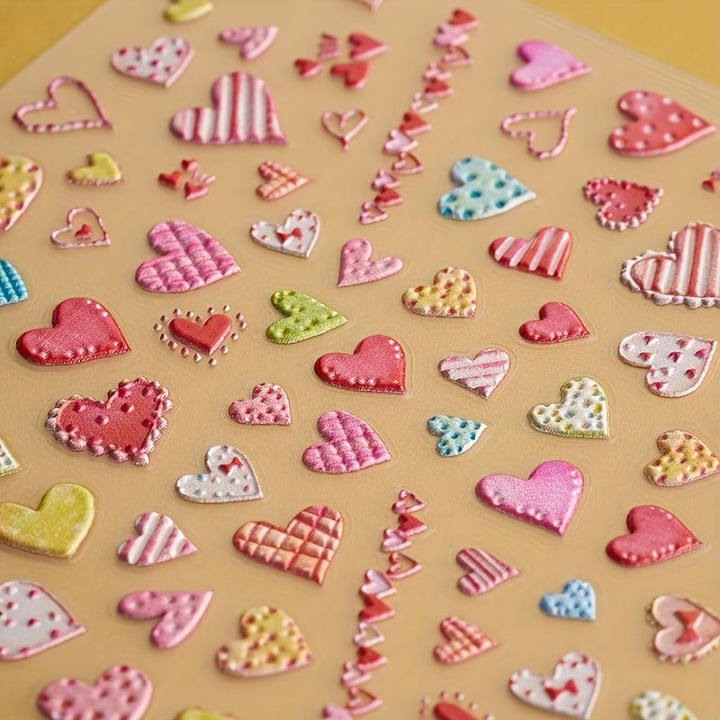 3D Embossed Heart Nail Art Stickers - Adhesive Nail Decals For DIY or Salons