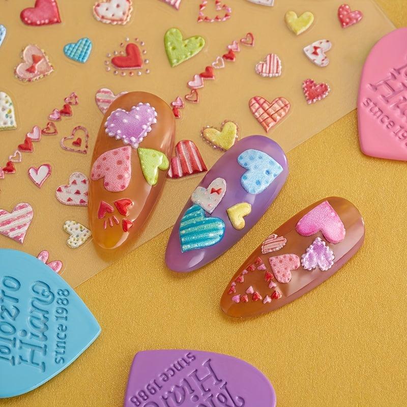 3D Embossed Heart Nail Art Stickers - Adhesive Nail Decals For DIY or Salons