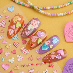 3D Embossed Heart Nail Art Stickers - Adhesive Nail Decals For DIY or Salons