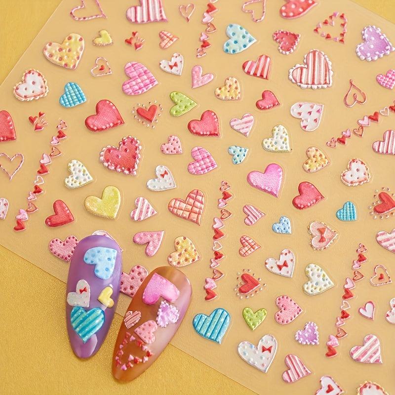 3D Embossed Heart Nail Art Stickers - Adhesive Nail Decals For DIY or Salons