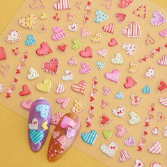 3D Embossed Heart Nail Art Stickers - Adhesive Nail Decals For DIY or Salons
