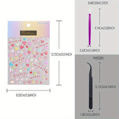 3D Embossed Heart Nail Art Stickers - Adhesive Nail Decals For DIY or Salons
