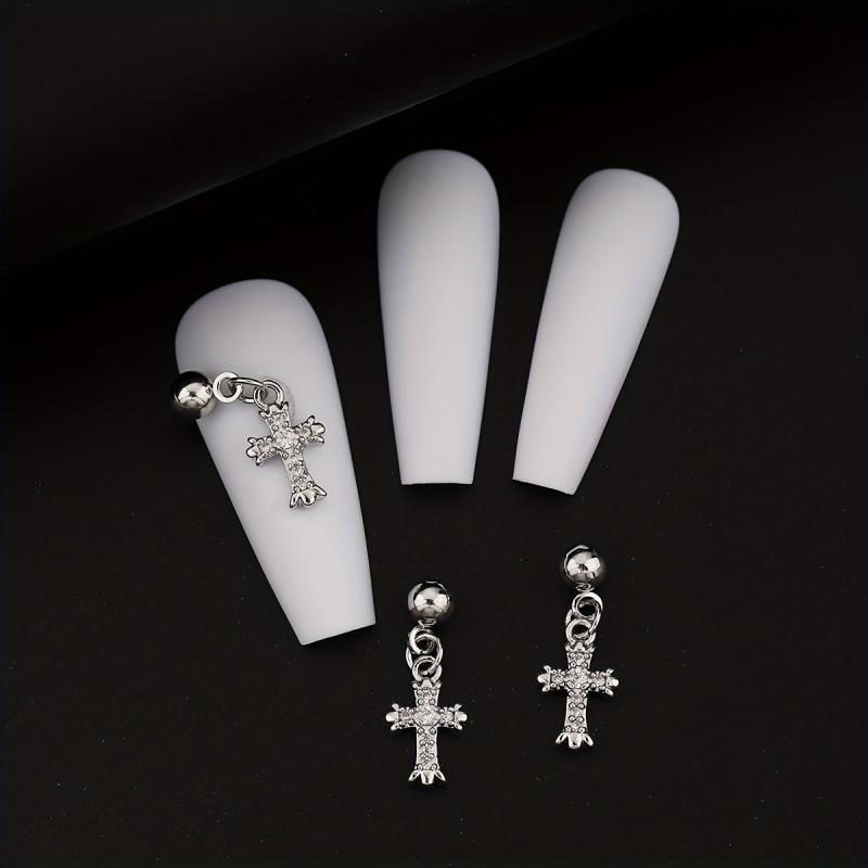 3D Cross Nail Charms Nail Art Decorations Pearl Gems Diamond Studs for Women