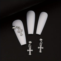 3D Cross Nail Charms Nail Art Decorations Pearl Gems Diamond Studs for Women