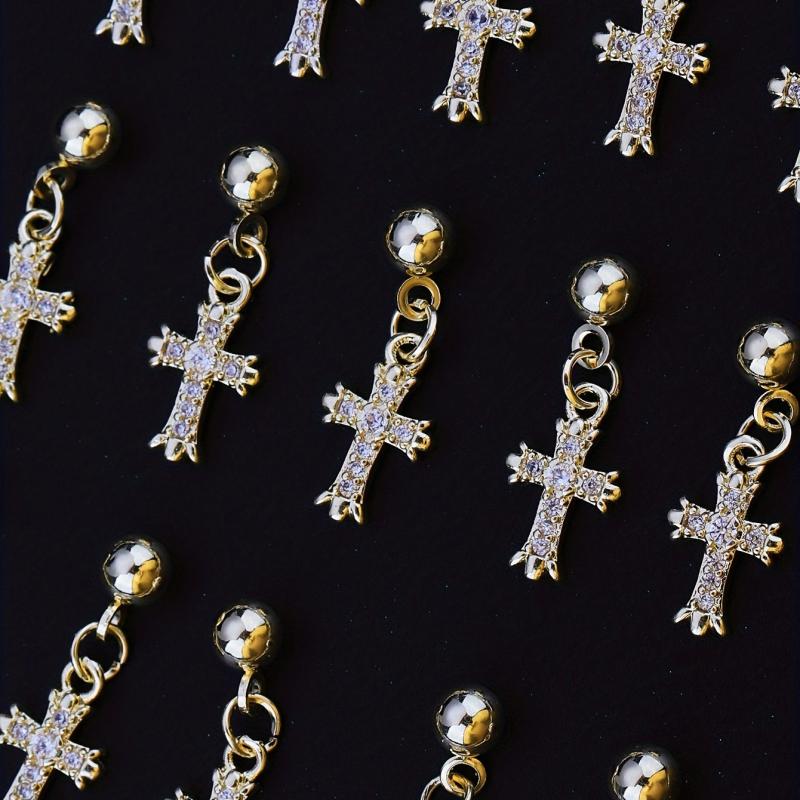 3D Cross Nail Charms Nail Art Decorations Pearl Gems Diamond Studs for Women