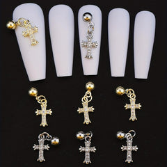 3D Cross Nail Charms Nail Art Decorations Pearl Gems Diamond Studs for Women