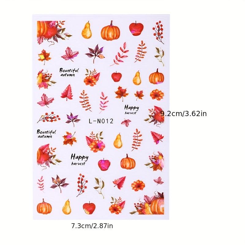 Maple Leaf Pumpkin Nail Art Stickers - Fall Nail Decals