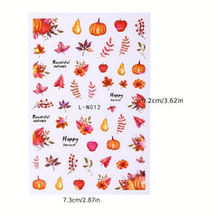 Maple Leaf Pumpkin Nail Art Stickers - Fall Nail Decals